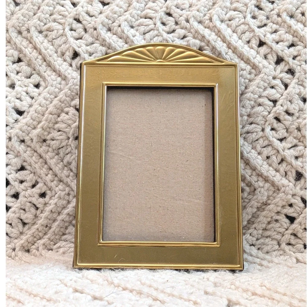 Woodward Solid Brass Picture Frame 3.5x5 Gold Arched Sunburst Vintage Tabletop